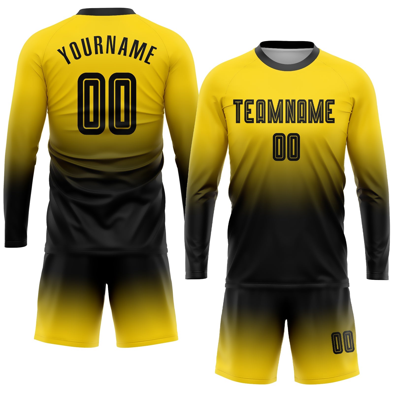 Custom Gold Black Sublimation Long Sleeve Fade Fashion Soccer Uniform Jersey view 2