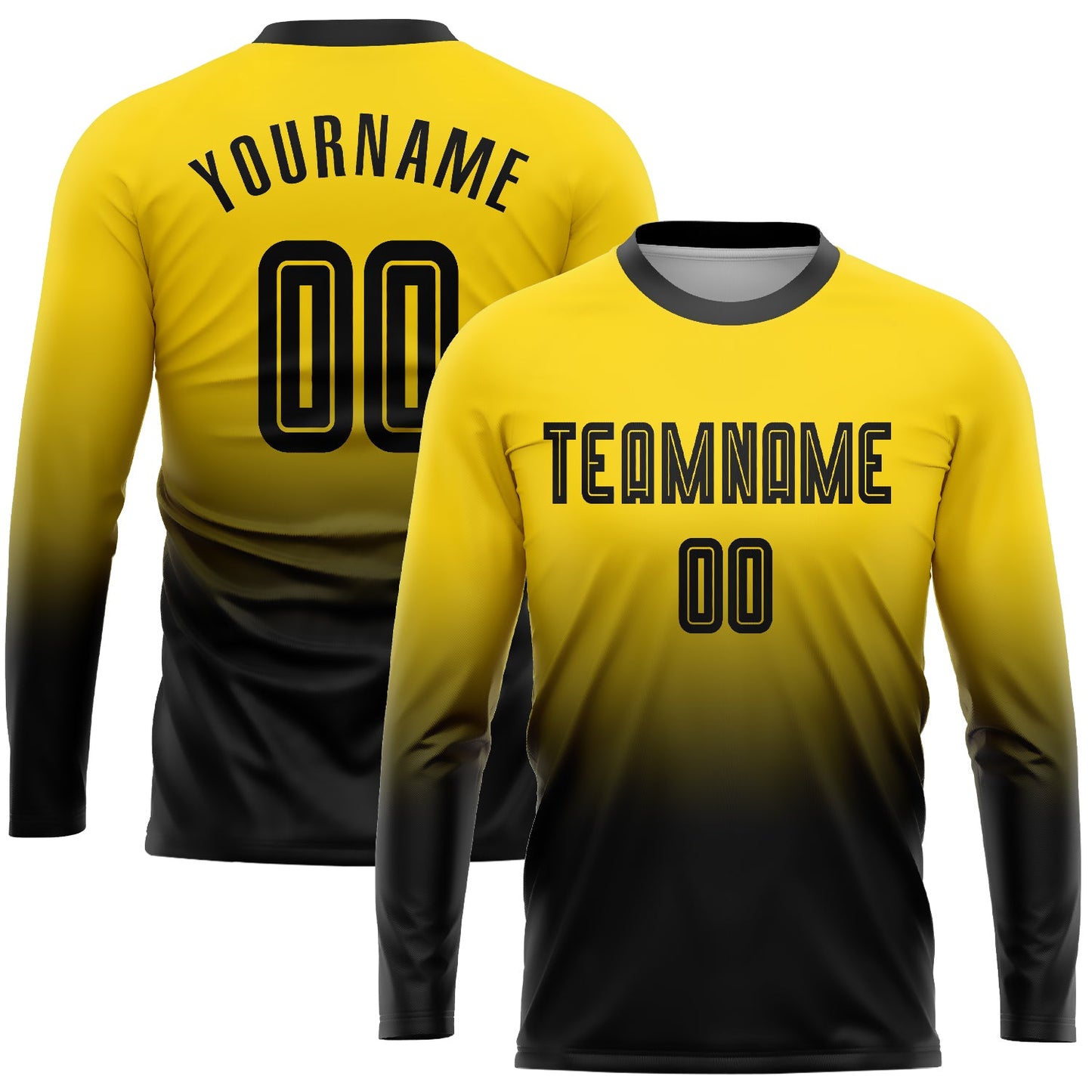 Custom Gold Black Sublimation Long Sleeve Fade Fashion Soccer Uniform Jersey - Main View