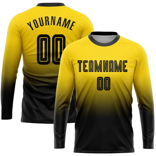 Custom Gold Black Sublimation Long Sleeve Fade Fashion Soccer Uniform Jersey - Main View