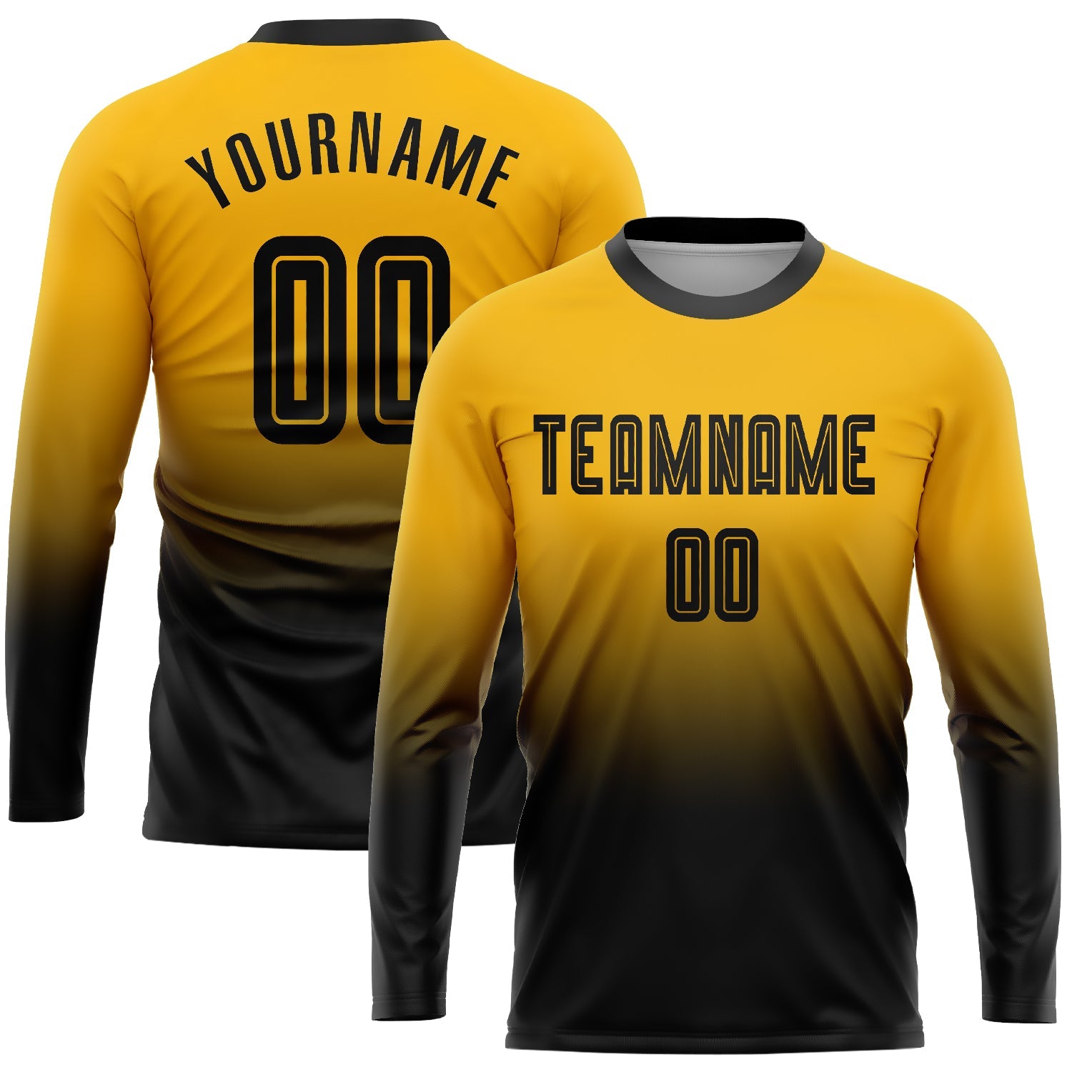 Custom Gold Black Sublimation Long Sleeve Fade Fashion Soccer Uniform Jersey - Main View