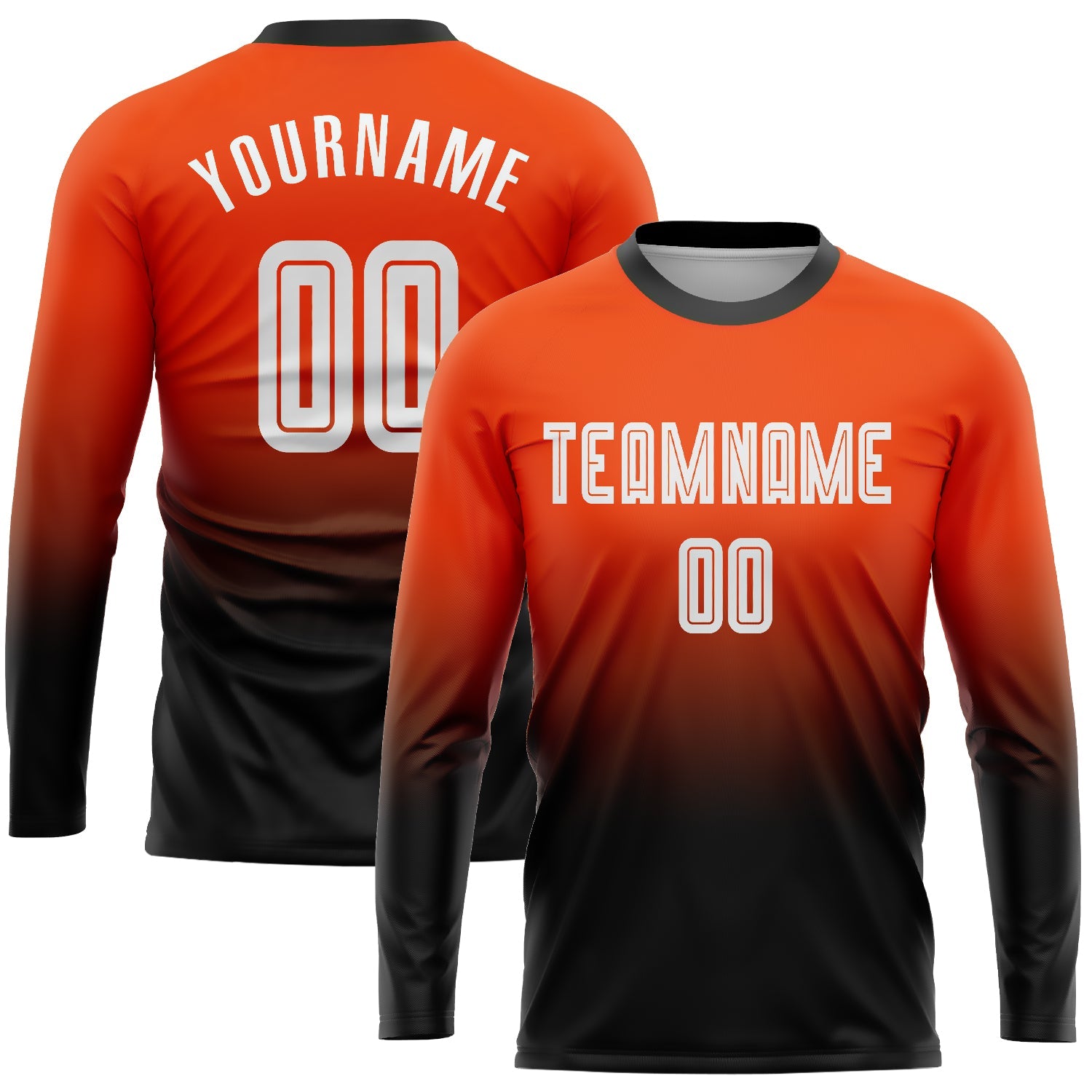 Custom Orange White-Black Sublimation Long Sleeve Fade Fashion Soccer Uniform Jersey - Main View