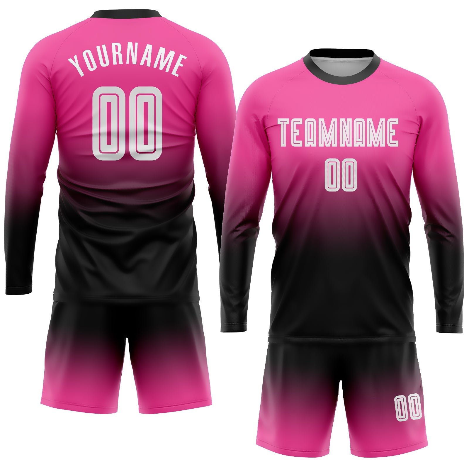 Custom Pink White-Black Sublimation Long Sleeve Fade Fashion Soccer Uniform Jersey view 2