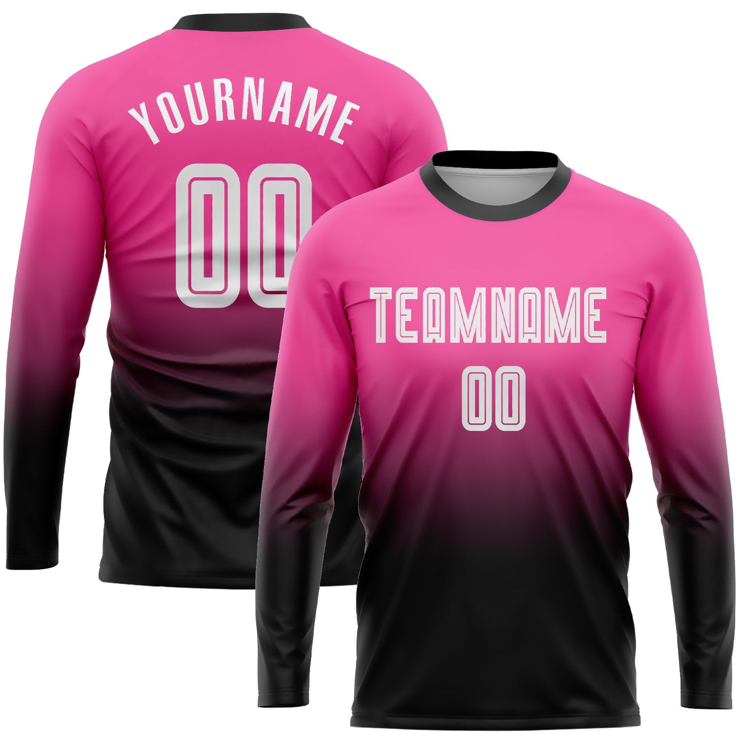 Custom Pink White-Black Sublimation Long Sleeve Fade Fashion Soccer Uniform Jersey - Main View