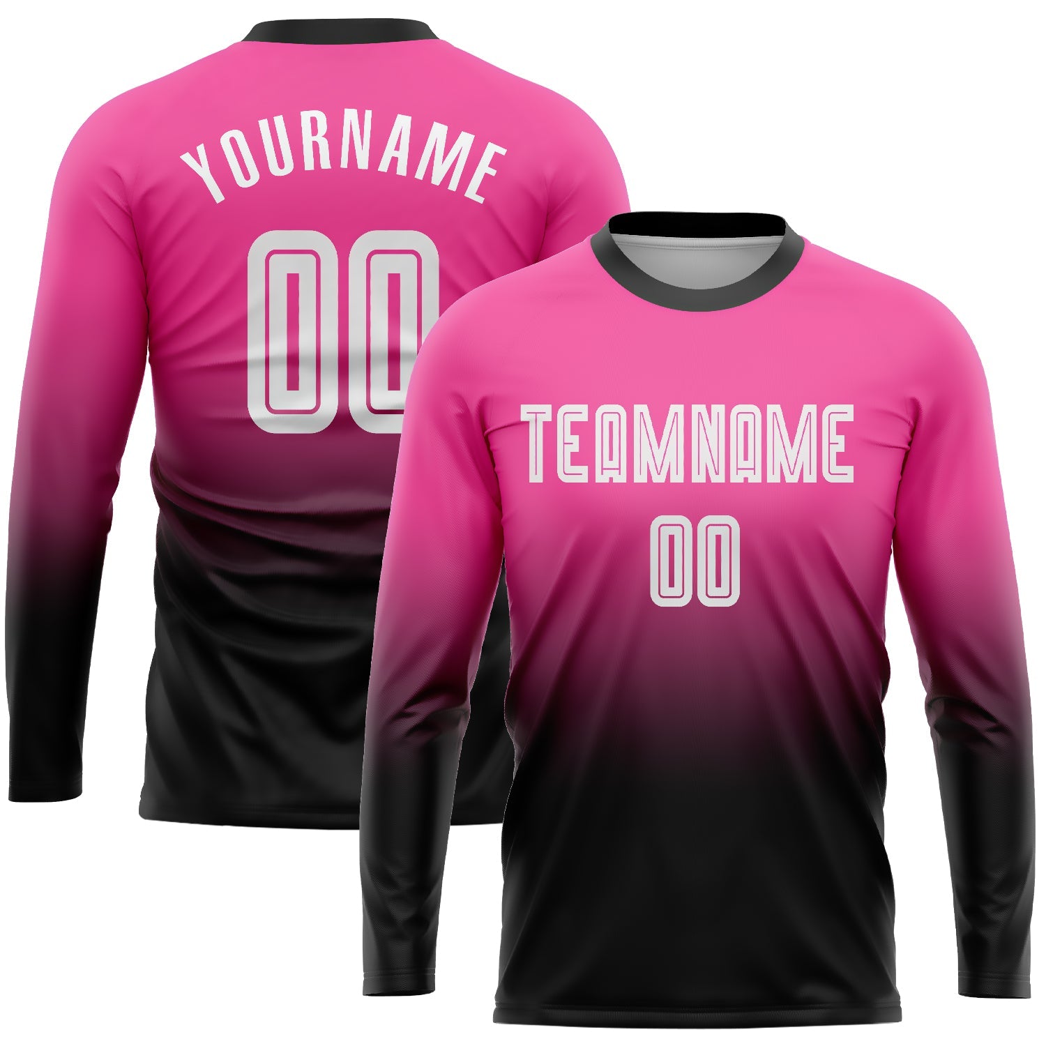 Custom Pink White-Black Sublimation Long Sleeve Fade Fashion Soccer Uniform Jersey - Main View