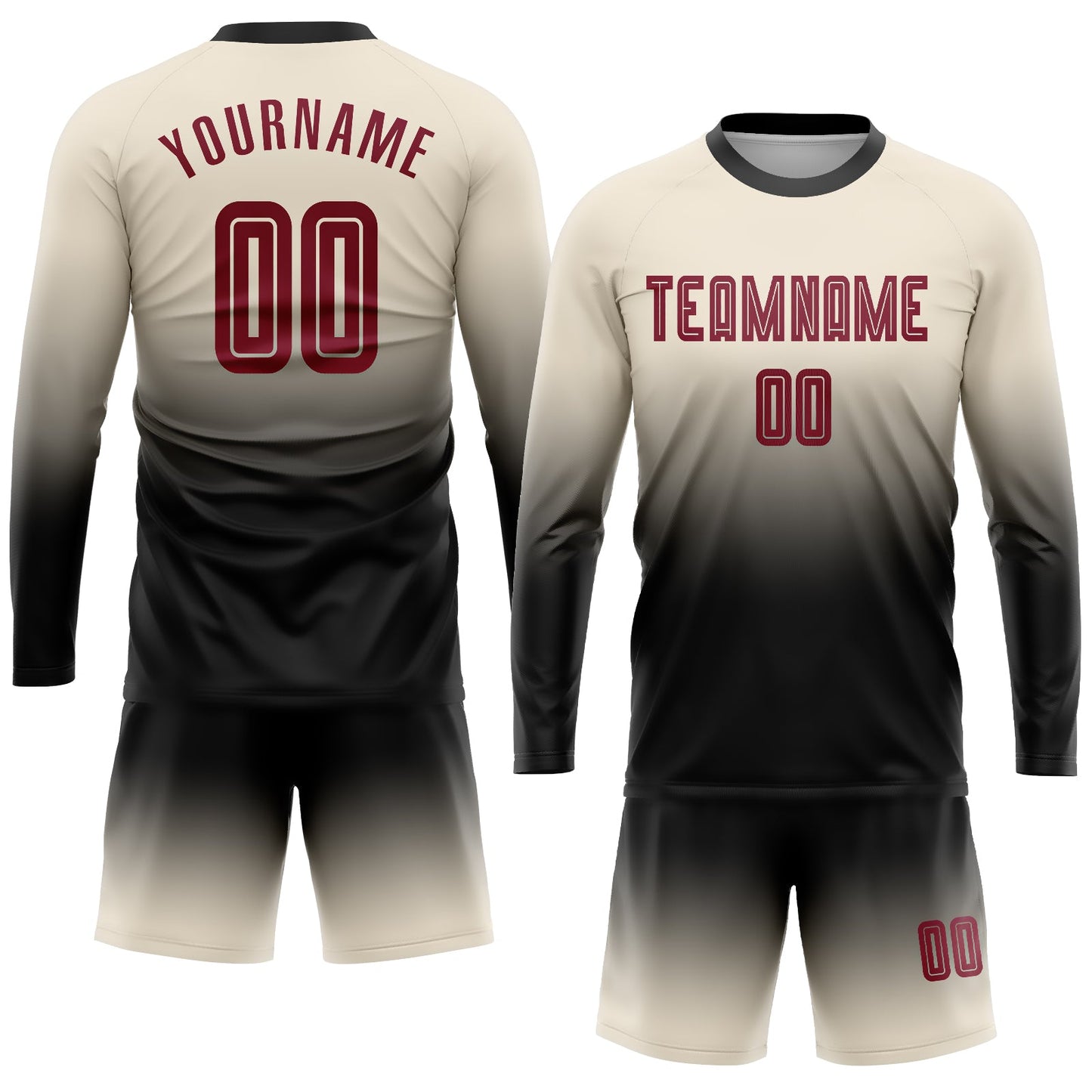Custom Cream Crimson-Black Sublimation Long Sleeve Fade Fashion Soccer Uniform Jersey view 2