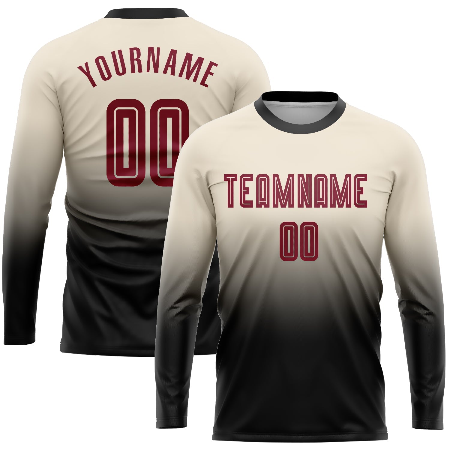 Custom Cream Crimson-Black Sublimation Long Sleeve Fade Fashion Soccer Uniform Jersey - Main View