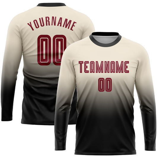 Custom Cream Crimson-Black Sublimation Long Sleeve Fade Fashion Soccer Uniform Jersey - Main View