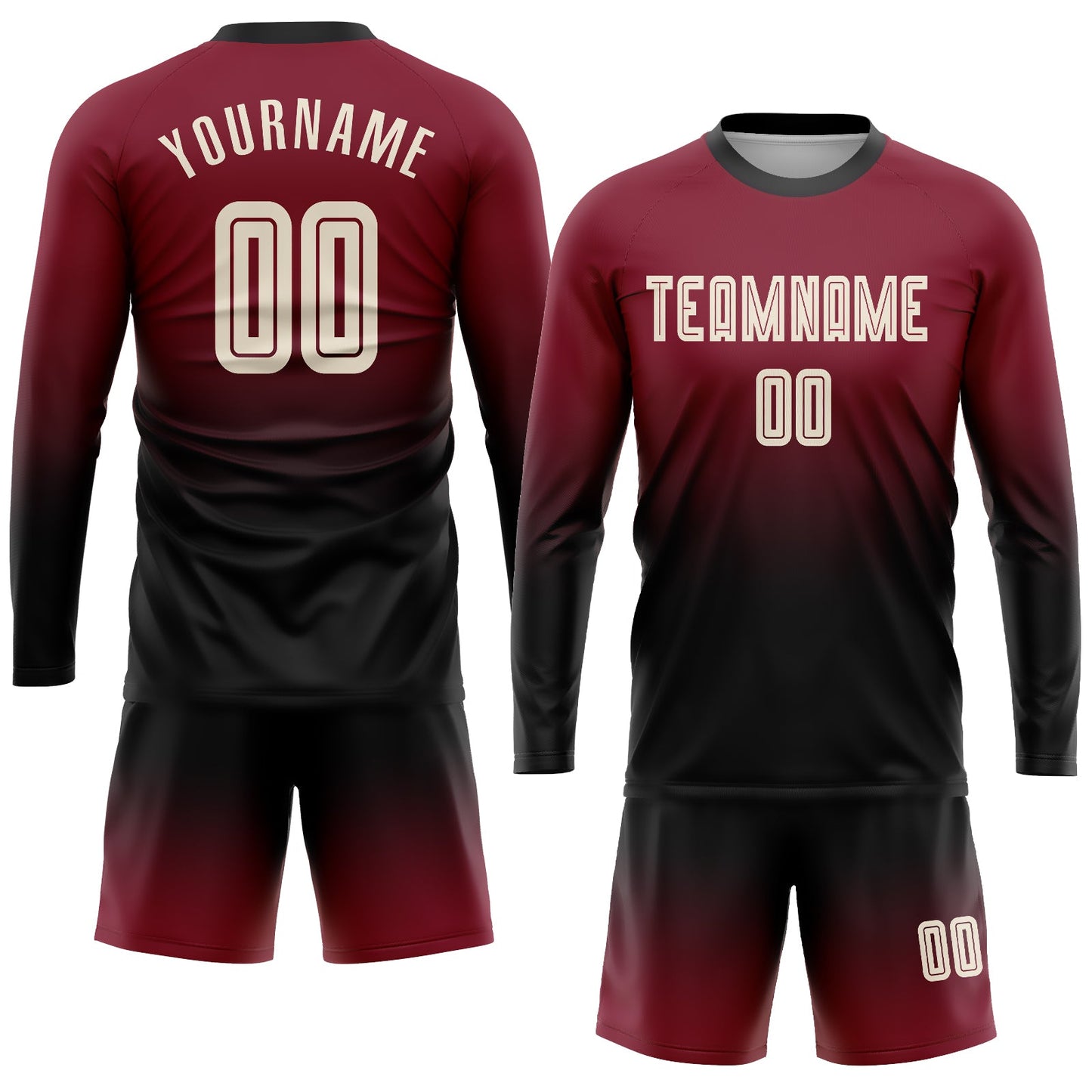 Custom Crimson Cream-Black Sublimation Long Sleeve Fade Fashion Soccer Uniform Jersey view 2