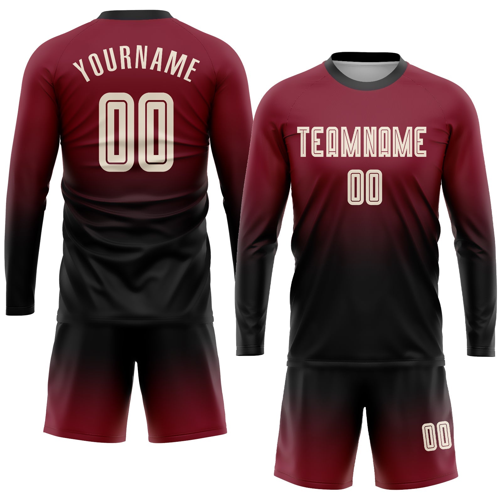 Custom Crimson Cream-Black Sublimation Long Sleeve Fade Fashion Soccer Uniform Jersey view 2
