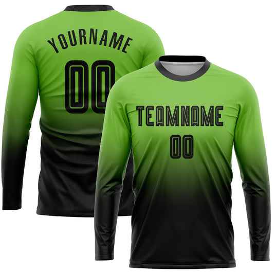 Custom Neon Green Black Sublimation Long Sleeve Fade Fashion Soccer Uniform Jersey - Main View