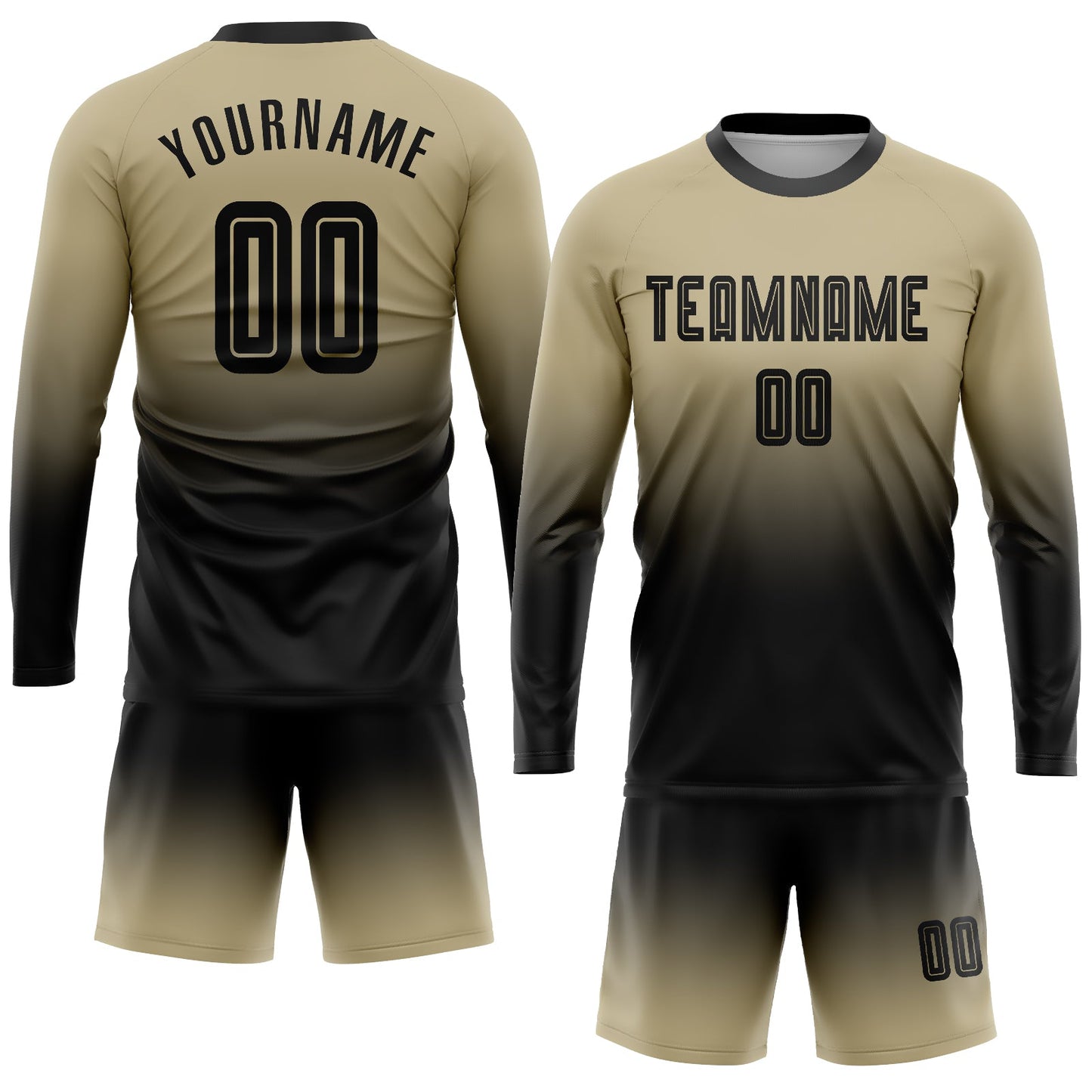 Custom Vegas Gold Black Sublimation Long Sleeve Fade Fashion Soccer Uniform Jersey view 2
