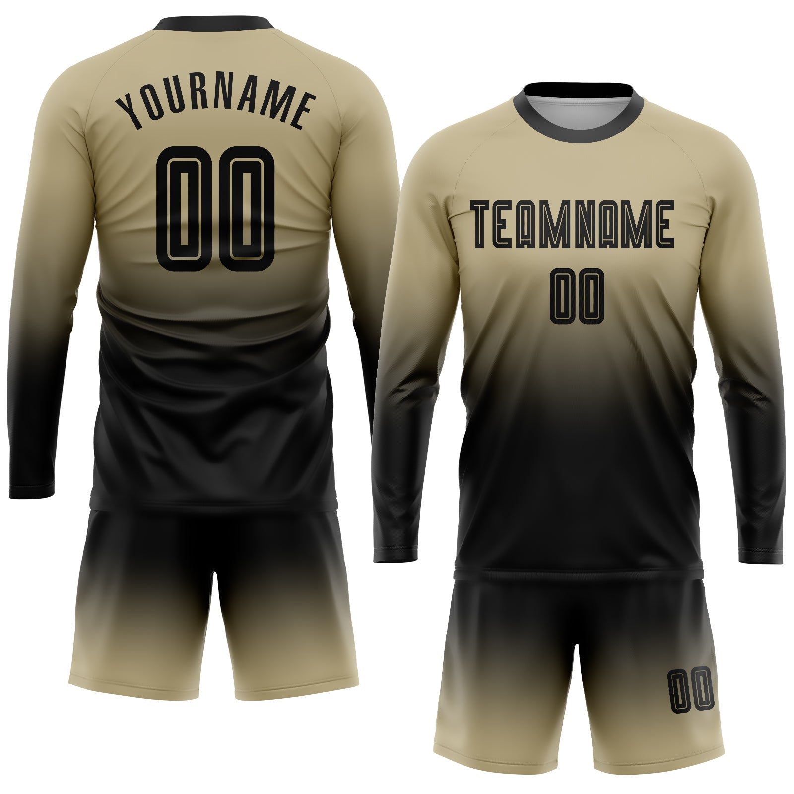 Custom Vegas Gold Black Sublimation Long Sleeve Fade Fashion Soccer Uniform Jersey view 2