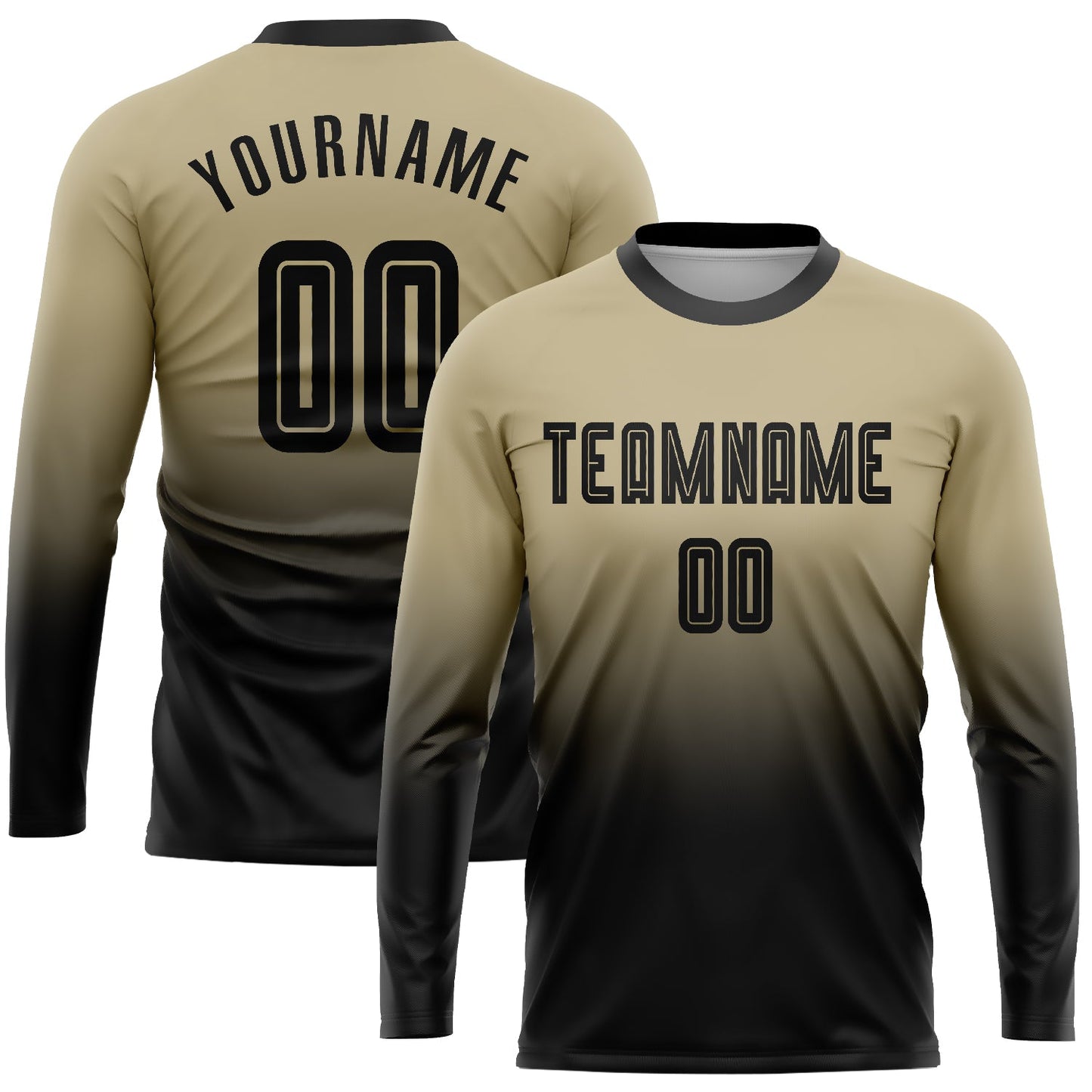 Custom Vegas Gold Black Sublimation Long Sleeve Fade Fashion Soccer Uniform Jersey - Main View