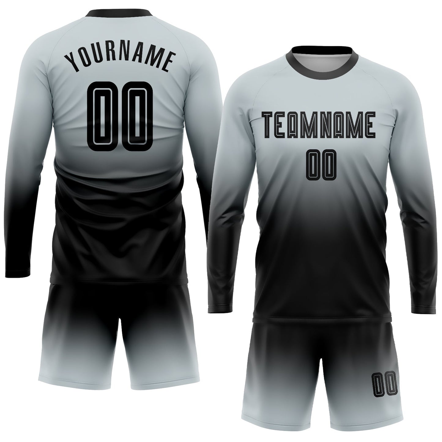 Custom Silver Black Sublimation Long Sleeve Fade Fashion Soccer Uniform Jersey view 2