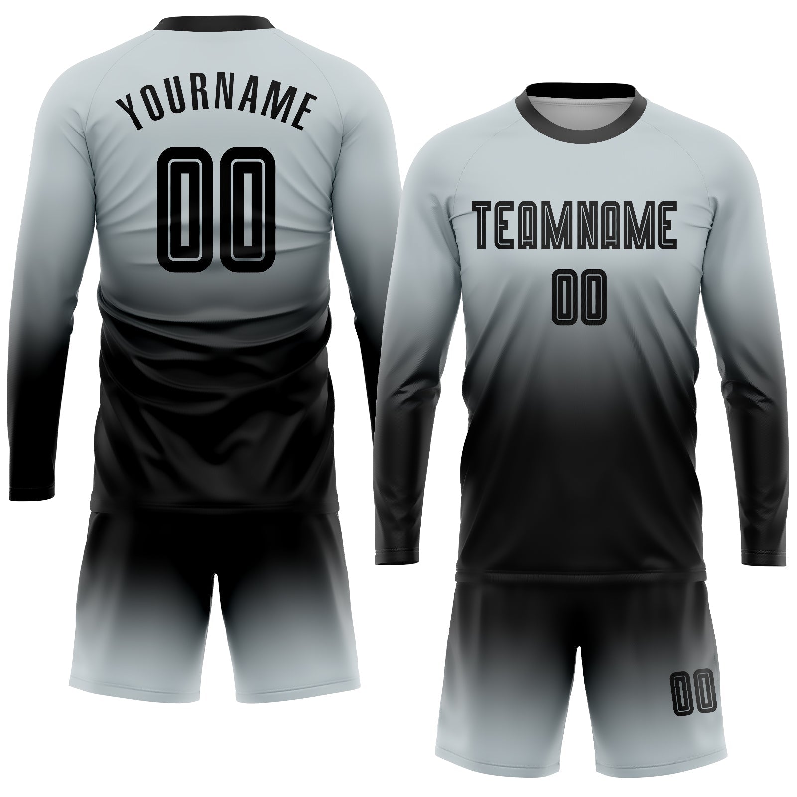 Custom Silver Black Sublimation Long Sleeve Fade Fashion Soccer Uniform Jersey view 2