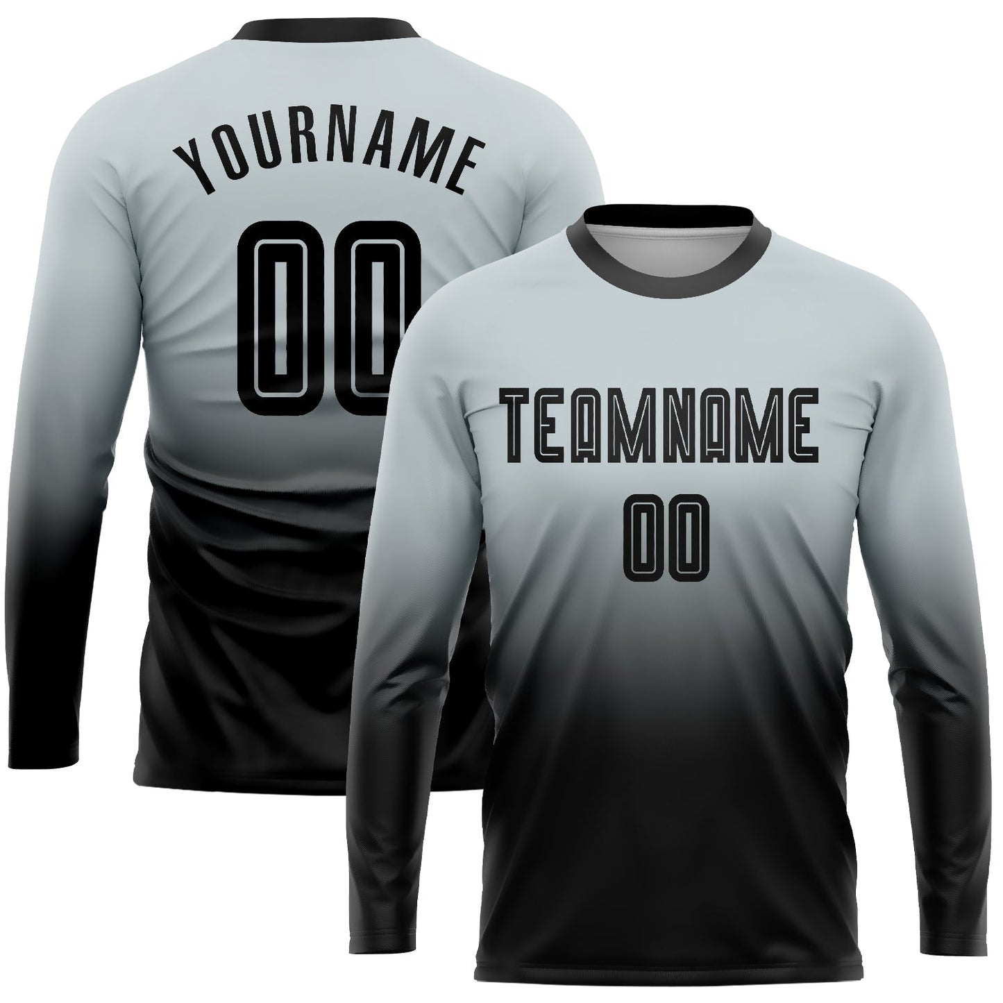 Custom Silver Black Sublimation Long Sleeve Fade Fashion Soccer Uniform Jersey - Main View