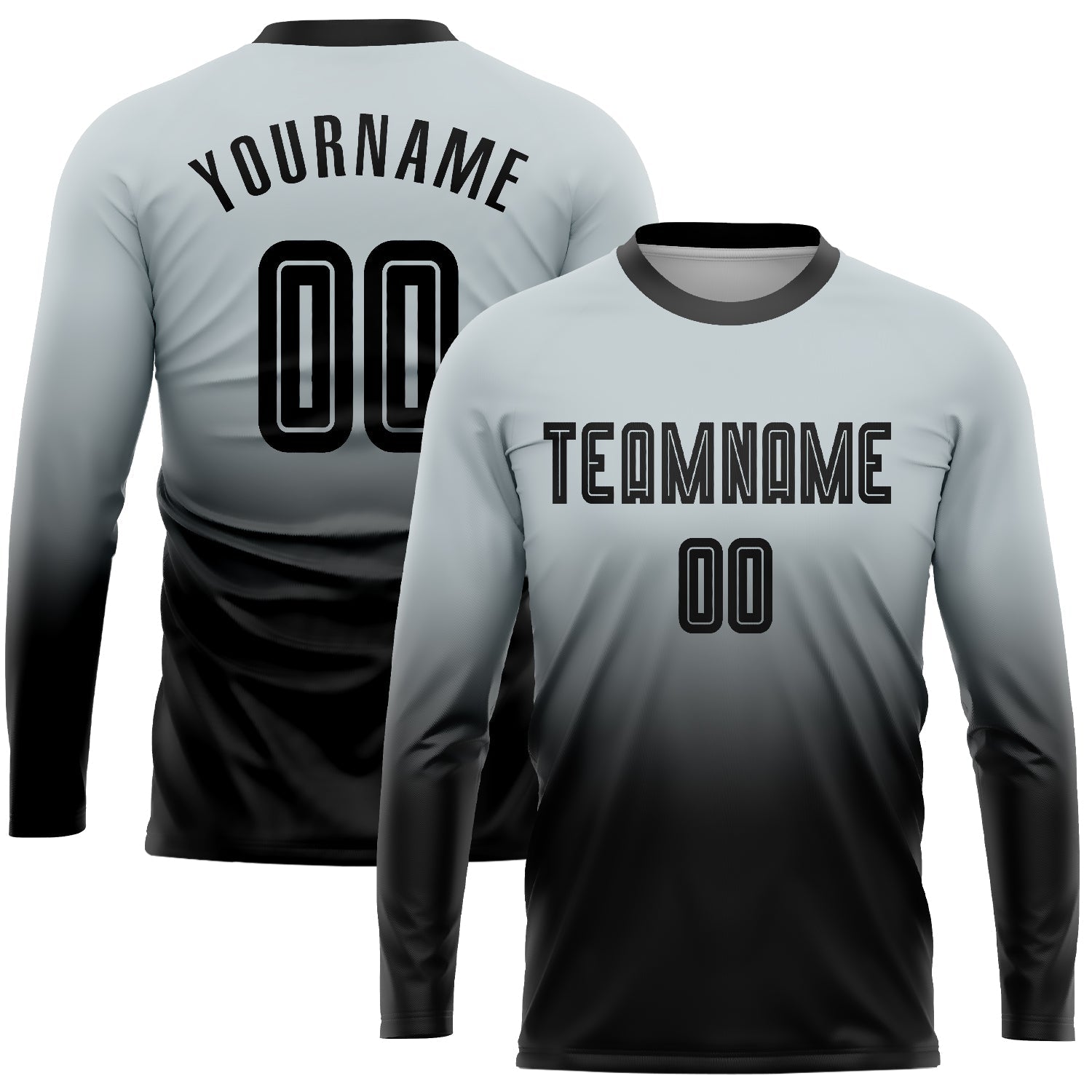 Custom Silver Black Sublimation Long Sleeve Fade Fashion Soccer Uniform Jersey - Main View