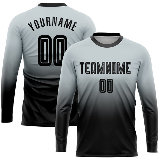 Custom Silver Black Sublimation Long Sleeve Fade Fashion Soccer Uniform Jersey - Main View
