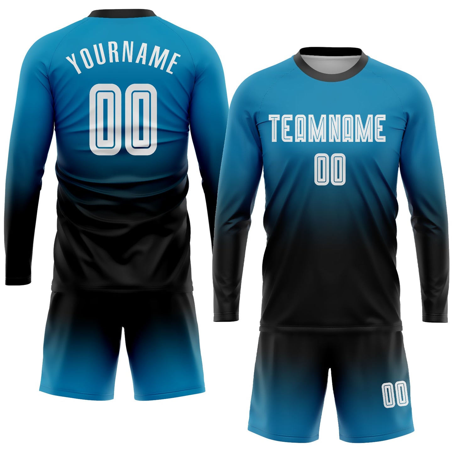 Custom Panther Blue White-Black Sublimation Long Sleeve Fade Fashion Soccer Uniform Jersey view 2
