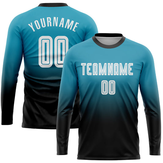 Custom Panther Blue White-Black Sublimation Long Sleeve Fade Fashion Soccer Uniform Jersey - Main View