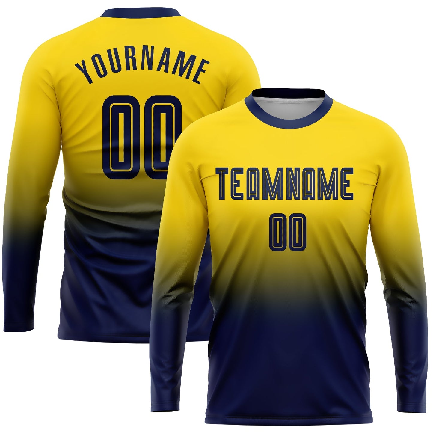 Custom Gold Navy Sublimation Long Sleeve Fade Fashion Soccer Uniform Jersey - Main View