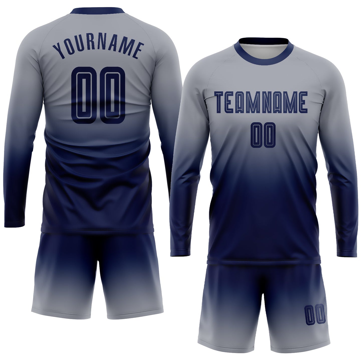 Custom Gray Navy Sublimation Long Sleeve Fade Fashion Soccer Uniform Jersey view 2