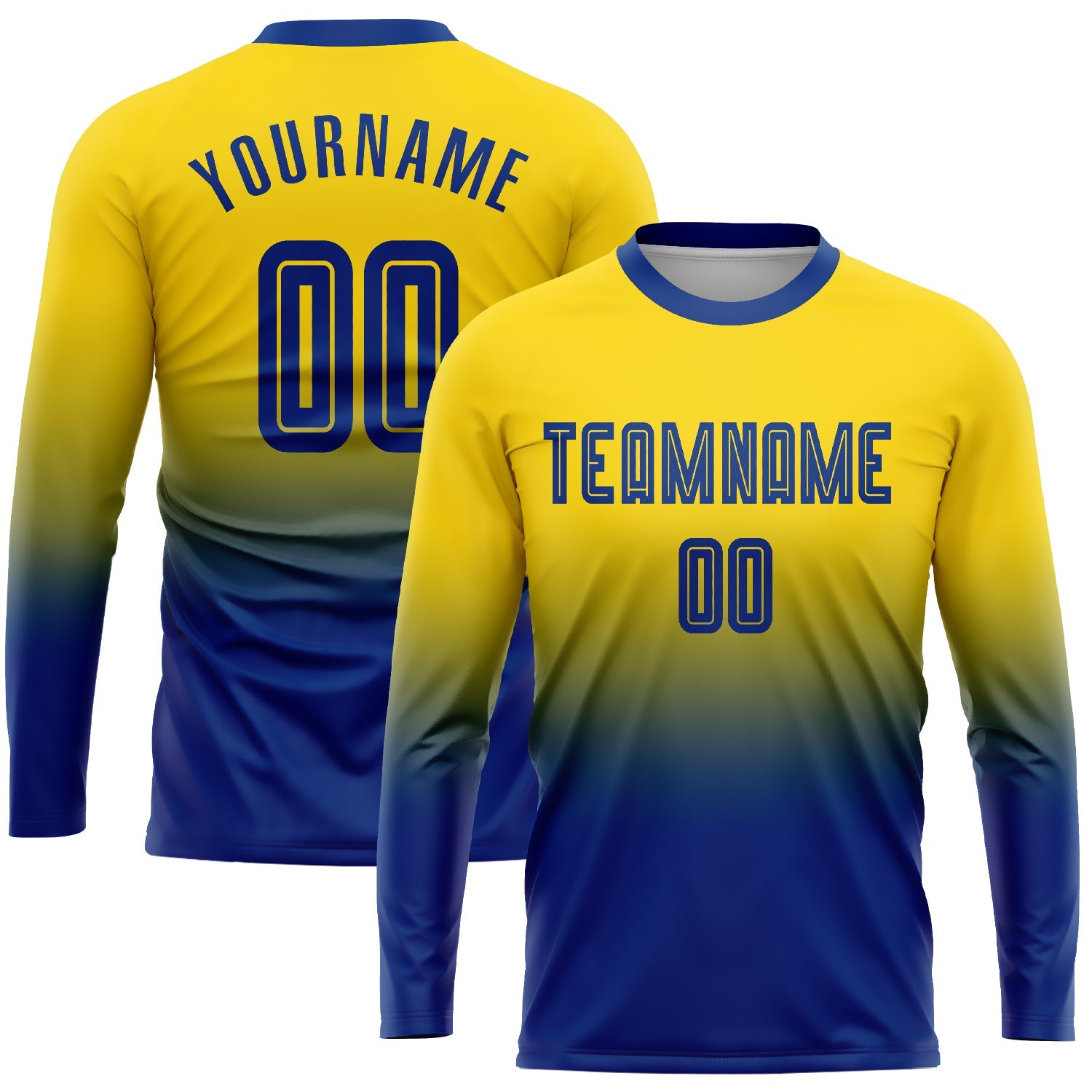 Custom Gold Royal Sublimation Long Sleeve Fade Fashion Soccer Uniform Jersey - Main View
