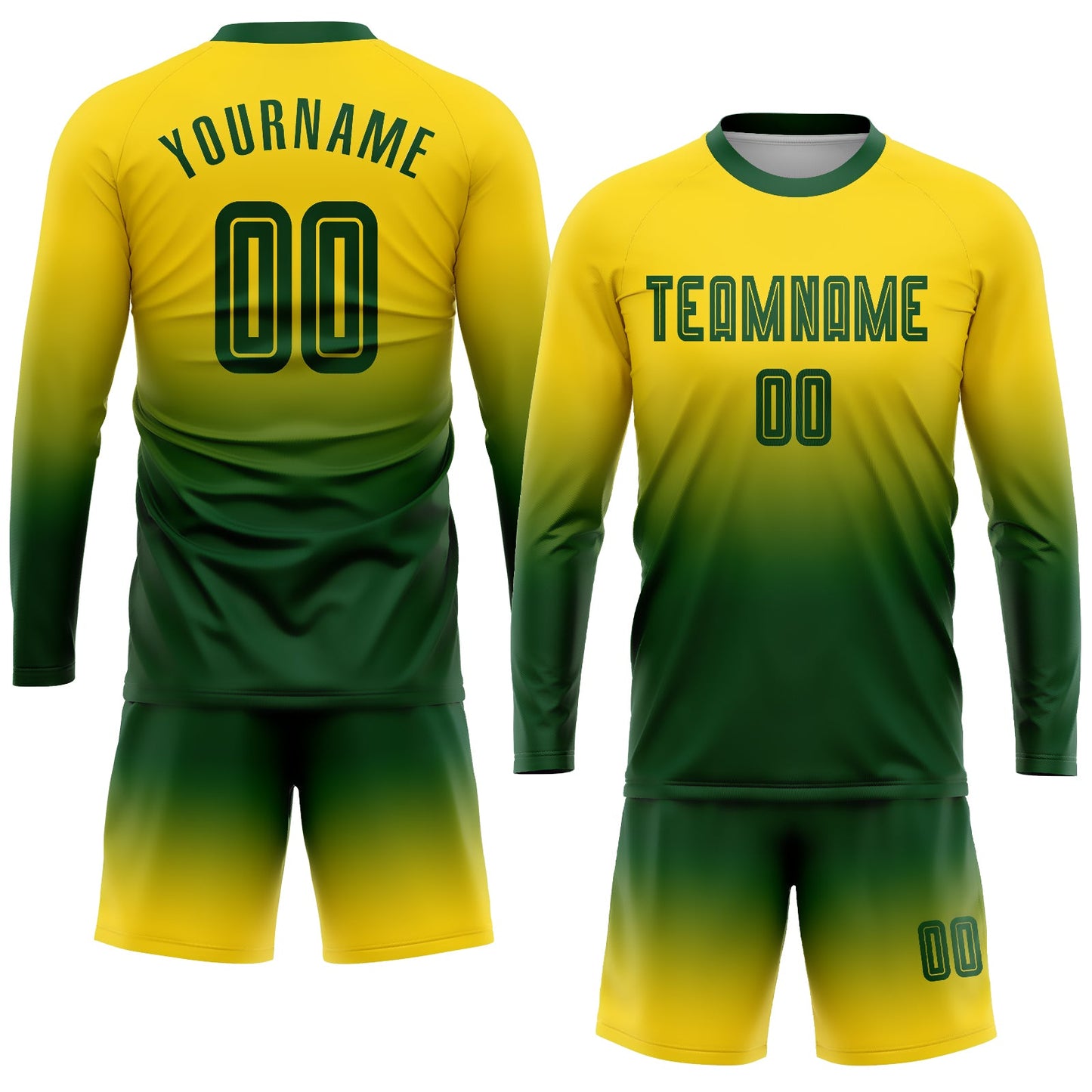 Custom Gold Green Sublimation Long Sleeve Fade Fashion Soccer Uniform Jersey view 2