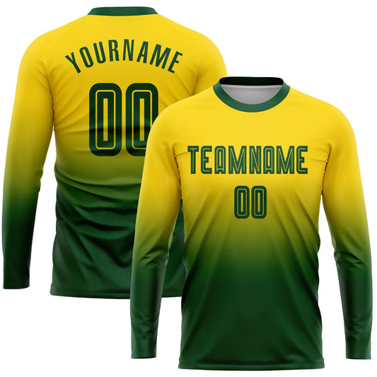 Custom Gold Green Sublimation Long Sleeve Fade Fashion Soccer Uniform Jersey - Main View