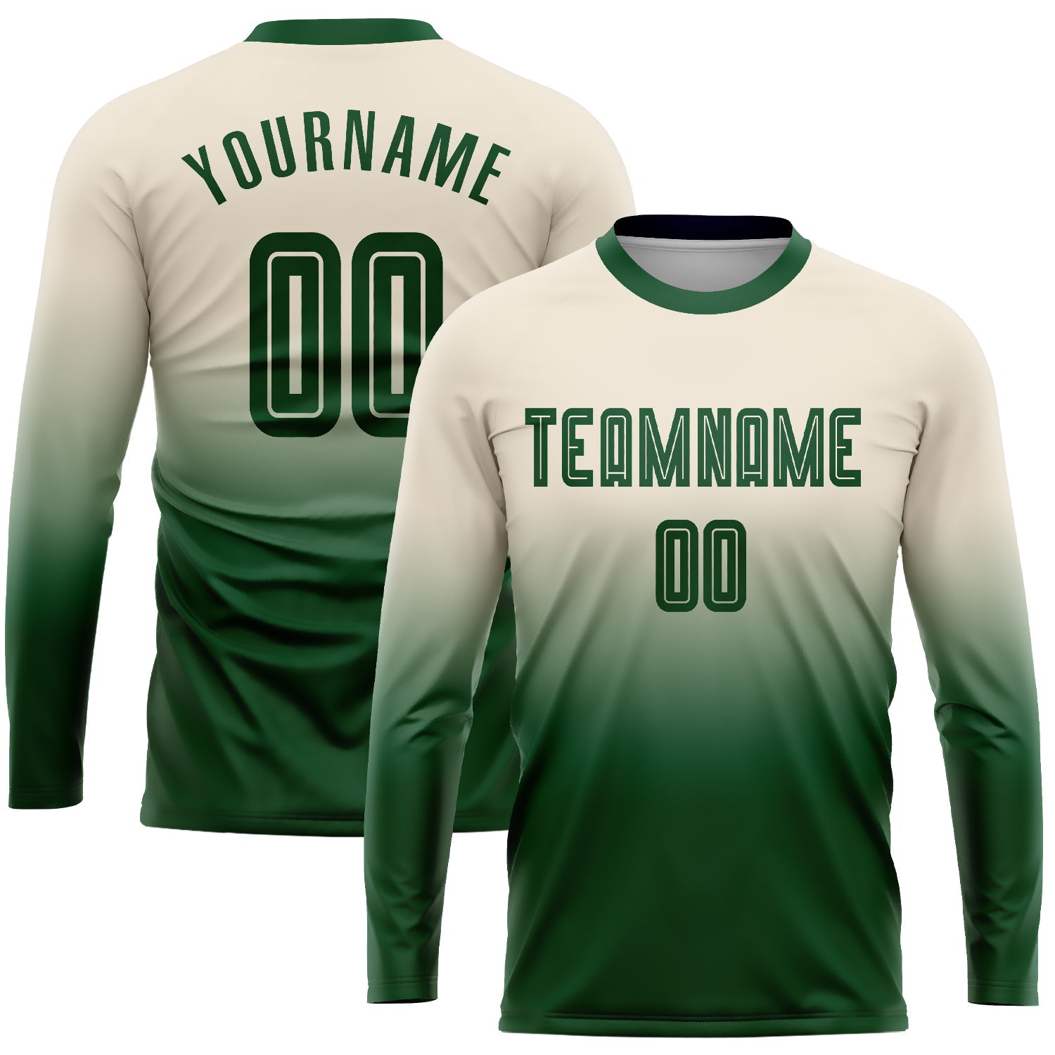 Custom Cream Green Sublimation Long Sleeve Fade Fashion Soccer Uniform Jersey - Main View
