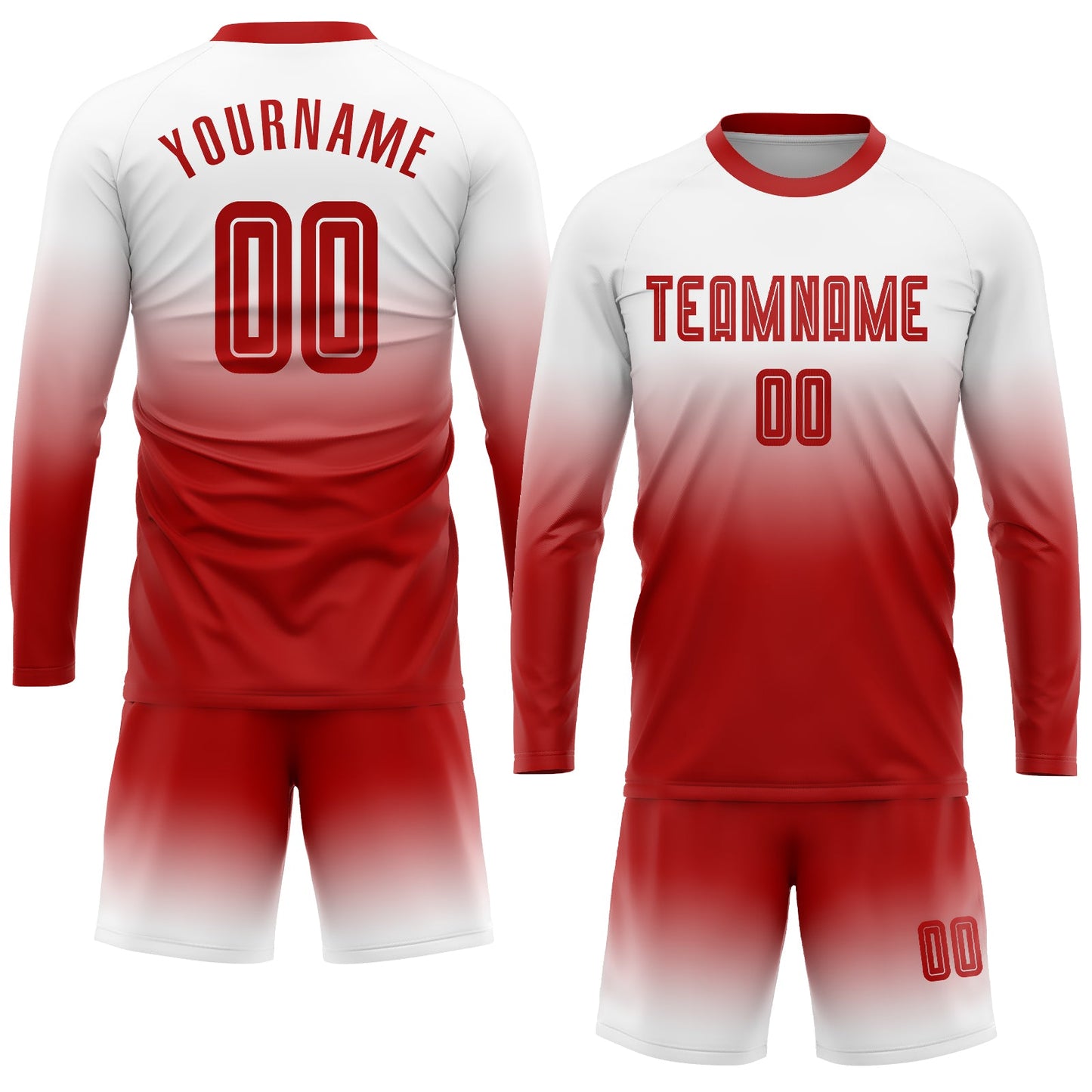 Custom White Red Sublimation Long Sleeve Fade Fashion Soccer Uniform Jersey view 2