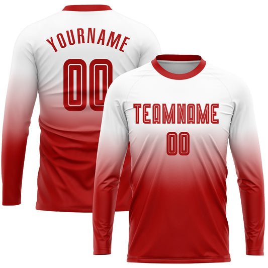 Custom White Red Sublimation Long Sleeve Fade Fashion Soccer Uniform Jersey - Main View