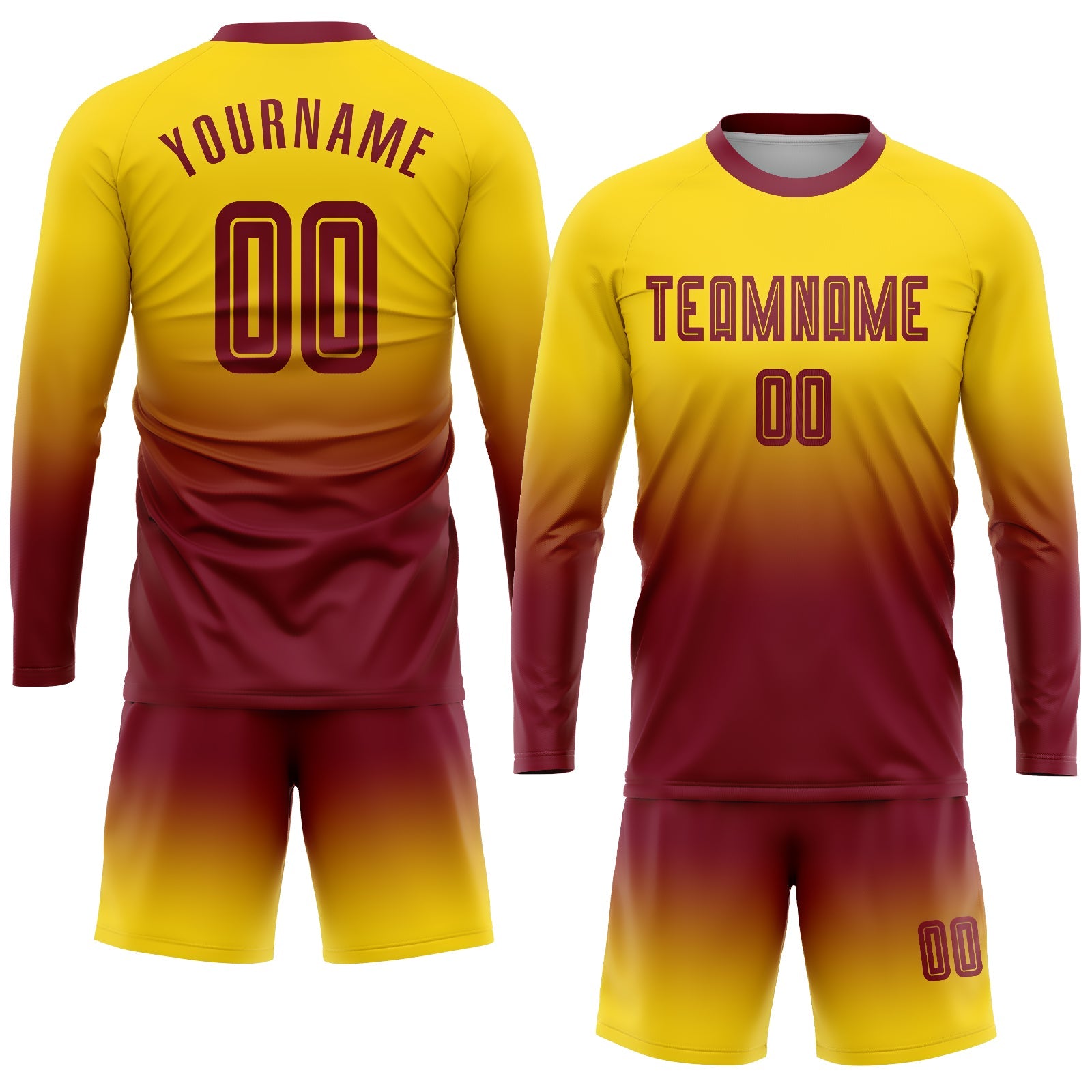 Custom Gold Crimson Sublimation Long Sleeve Fade Fashion Soccer Uniform Jersey view 2