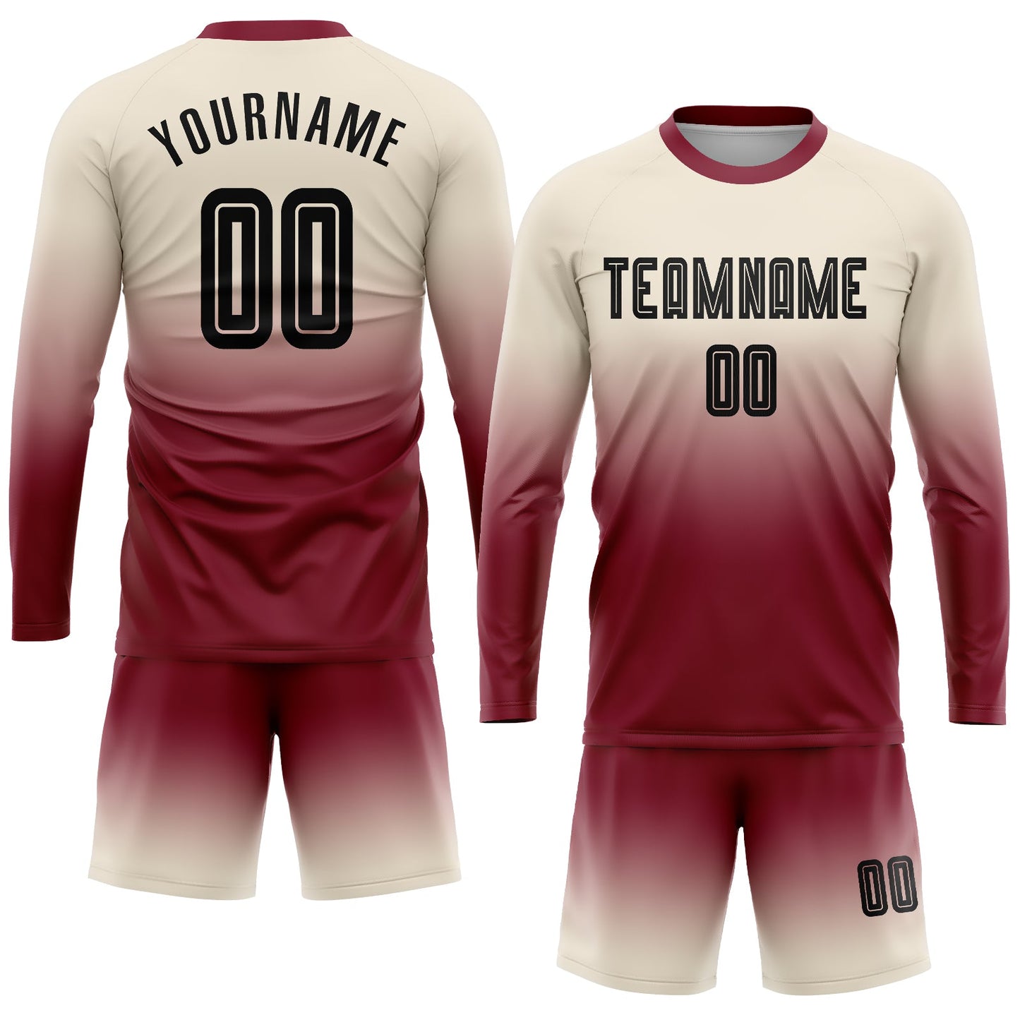 Custom Cream Black-Crimson Sublimation Long Sleeve Fade Fashion Soccer Uniform Jersey view 2