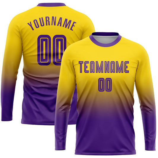 Custom Gold Purple Sublimation Long Sleeve Fade Fashion Soccer Uniform Jersey - Main View