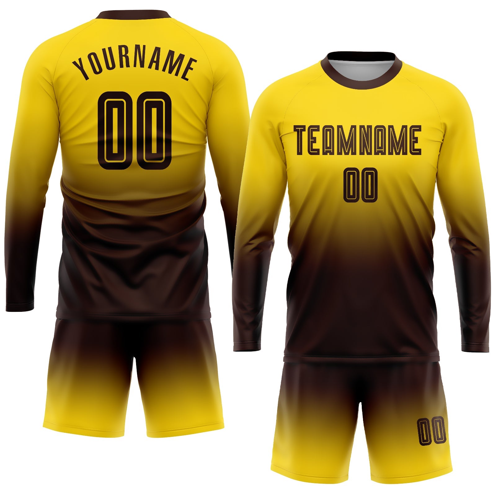 Custom Gold Brown Sublimation Long Sleeve Fade Fashion Soccer Uniform Jersey view 2