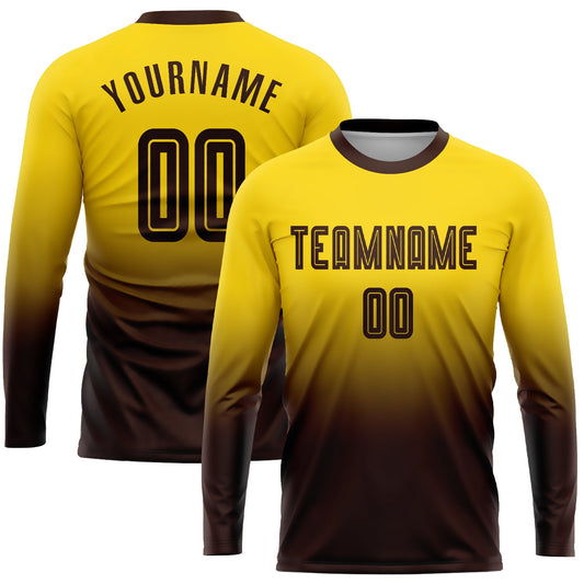 Custom Gold Brown Sublimation Long Sleeve Fade Fashion Soccer Uniform Jersey - Main View