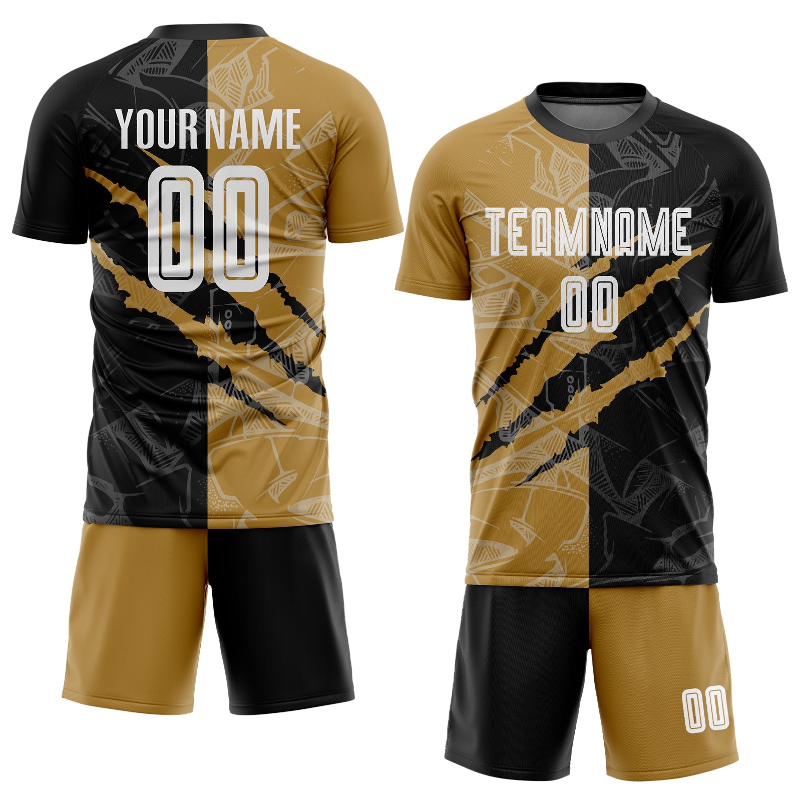 Custom Graffiti Pattern White Black-Old Gold Scratch Sublimation Soccer Uniform Jersey view 2