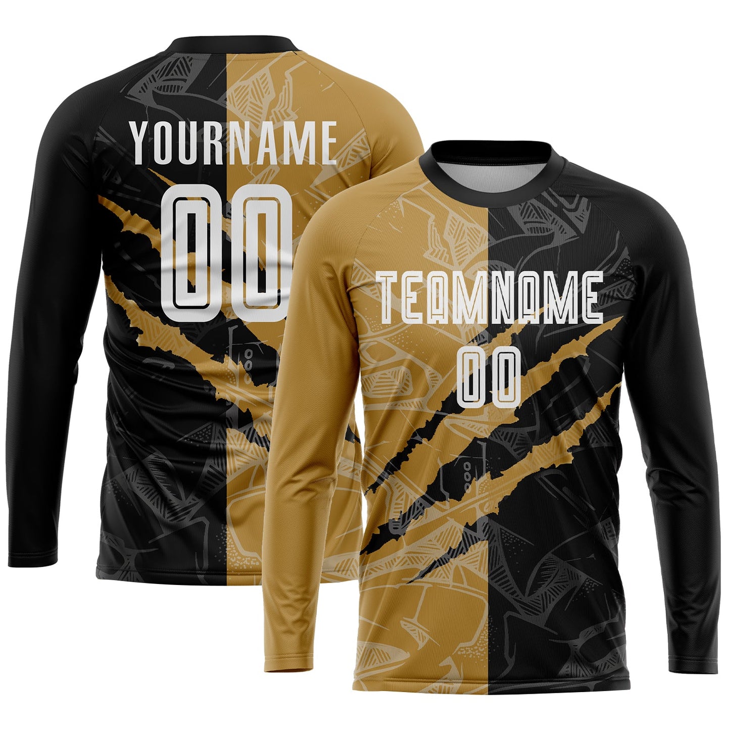 Custom Graffiti Pattern White Black-Old Gold Scratch Sublimation Soccer Uniform Jersey view 3