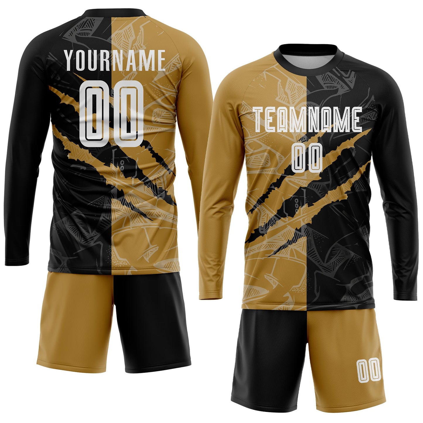 Custom Graffiti Pattern White Black-Old Gold Scratch Sublimation Soccer Uniform Jersey view 4
