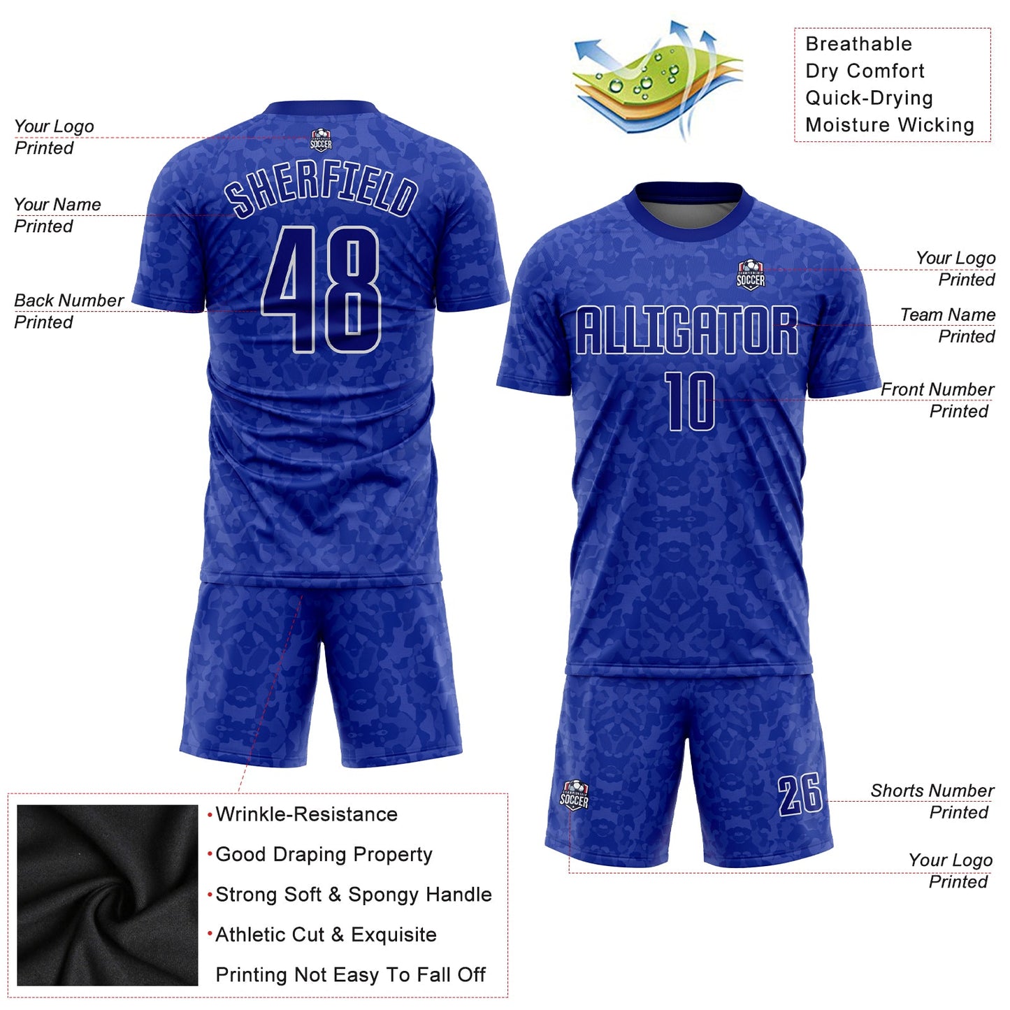 Custom Royal Royal-White Sublimation Soccer Uniform Jersey view 3