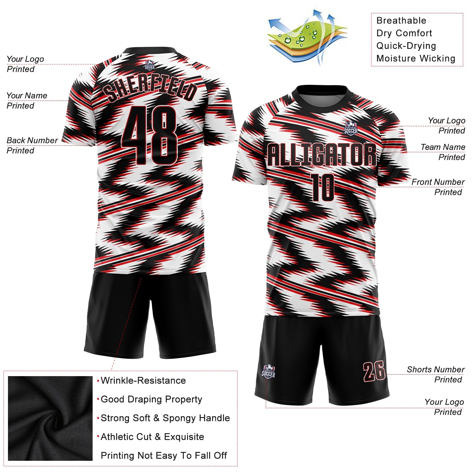 Custom White Black-Red Sublimation Soccer Uniform Jersey view 3