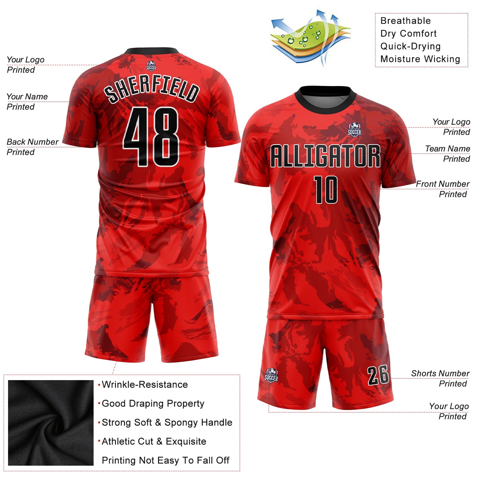 Custom Red Black-White Sublimation Soccer Uniform Jersey view 3