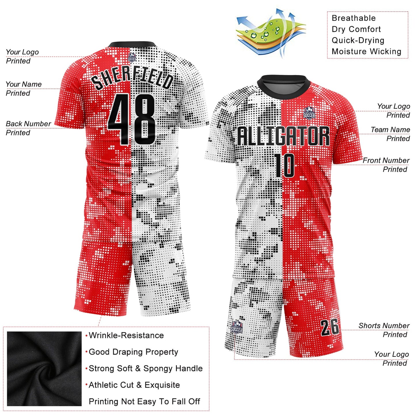 Custom Red Black-White Sublimation Soccer Uniform Jersey view 3