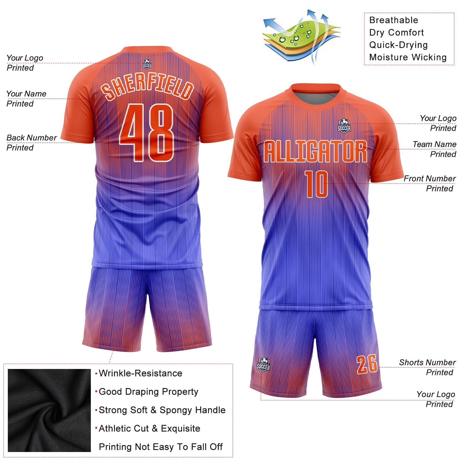 Custom Purple Orange-White Sublimation Soccer Uniform Jersey view 3