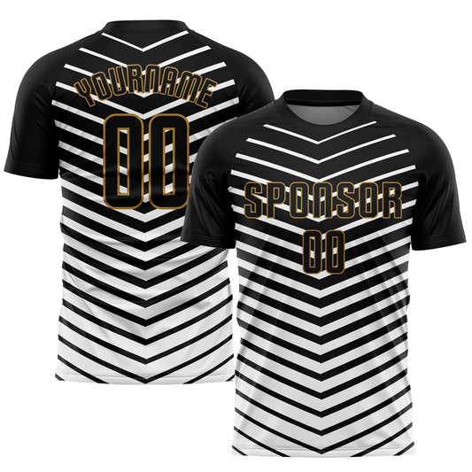 Custom White Black-Old Gold Sublimation Soccer Uniform Jersey - Main View