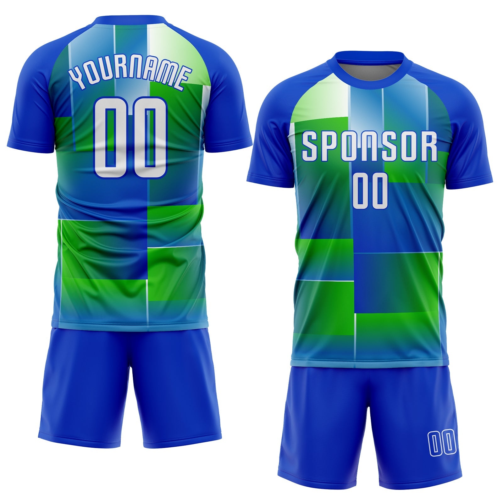 Custom Royal White-Kelly Green Sublimation Soccer Uniform Jersey view 2