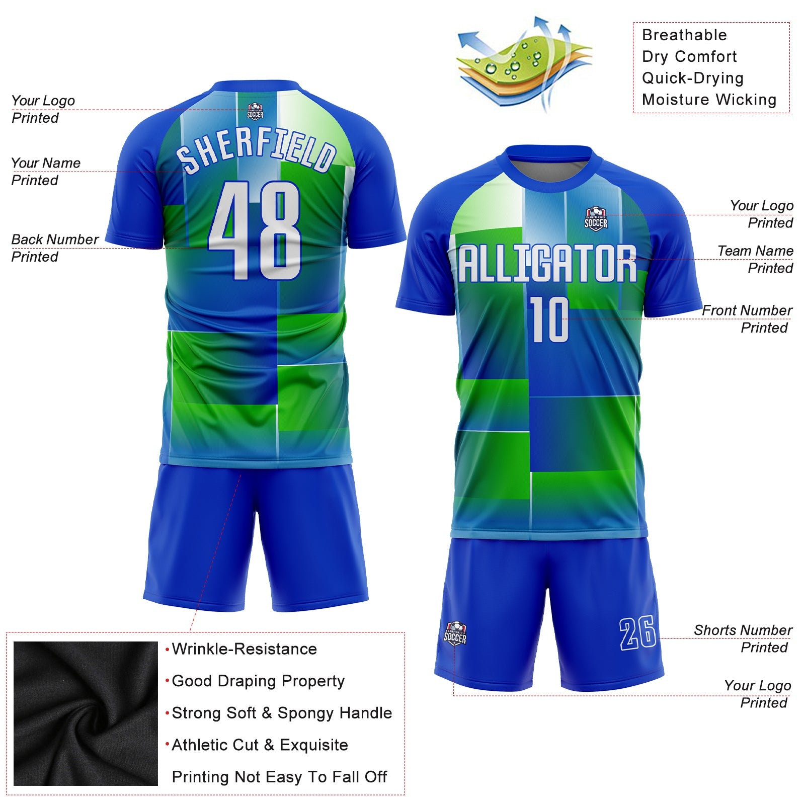 Custom Royal White-Kelly Green Sublimation Soccer Uniform Jersey view 3