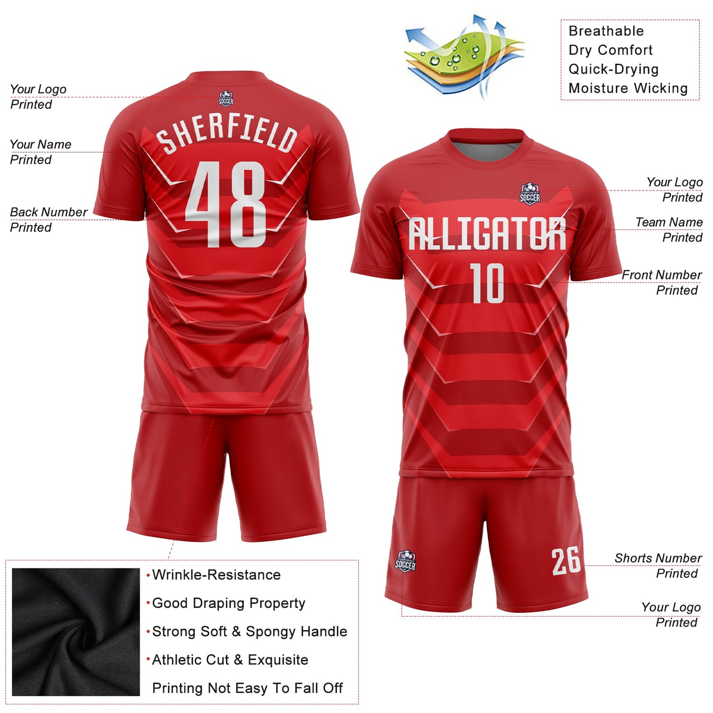 Custom Red White Sublimation Soccer Uniform Jersey view 3