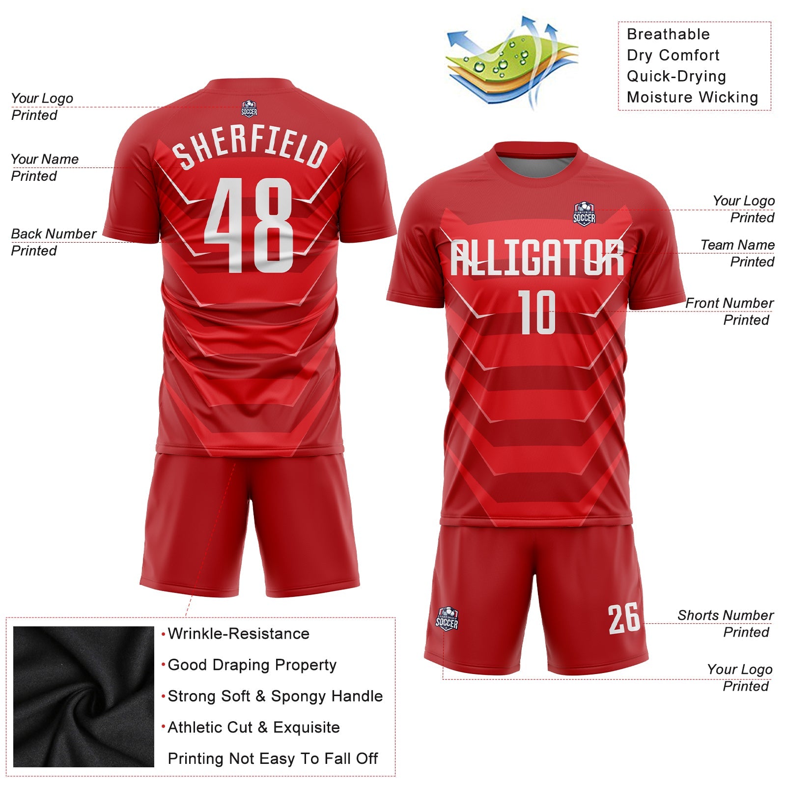 Custom Red White Sublimation Soccer Uniform Jersey view 3